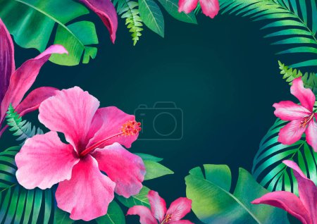 Aquarell Hintergrund mit Abbildungen der tropischen Flora