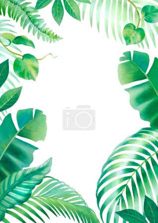 Photo for Watercolor background with illustrations of tropical flora - Royalty Free Image