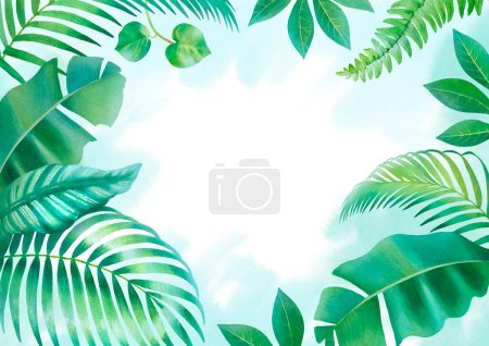 Photo for Watercolor background with illustrations of tropical flora - Royalty Free Image