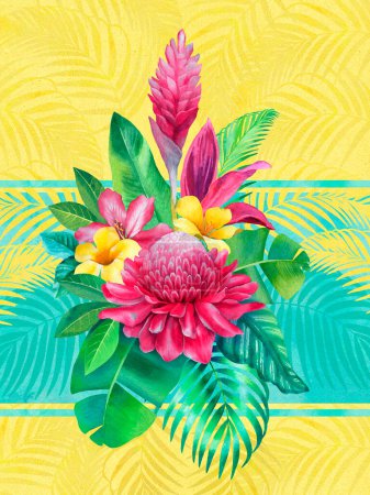 Photo for Watercolor tropical flowers. Hand painted illustration - Royalty Free Image