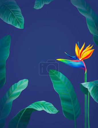 Photo for Hand painted illustration of Sterlitzia flower. Acrylic bird of paradise flower. Perfect for invitations, greeting cards, posters, postcards, and other printed goods - Royalty Free Image