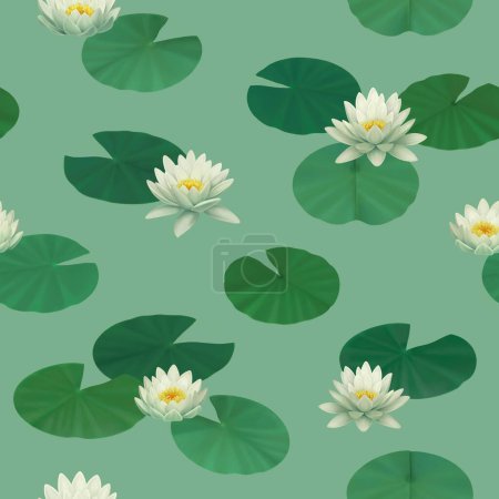 Photo for Hand painted illustrations of water lilies. Seamless pattern for print. Sutable for apparel, home textile, wall stickers, wallpapers, stationery and other goods - Royalty Free Image