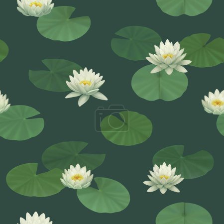 Photo for Hand painted illustrations of water lilies. Seamless pattern for print. Sutable for apparel, home textile, wall stickers, wallpapers, stationery and other goods - Royalty Free Image