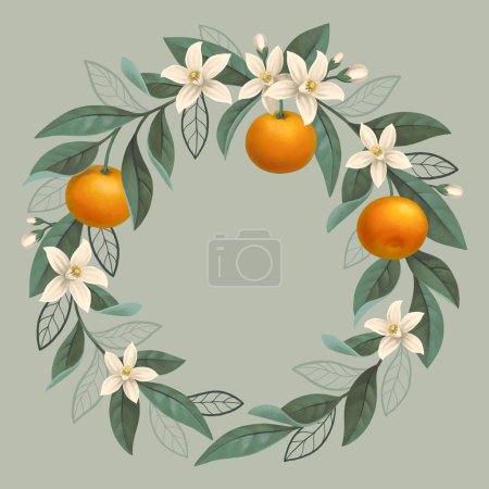 Photo for Hand painted illustration of orange tree branch. Perfect for posters, invitations, greeting cards, packaging design, stationery and other goods - Royalty Free Image
