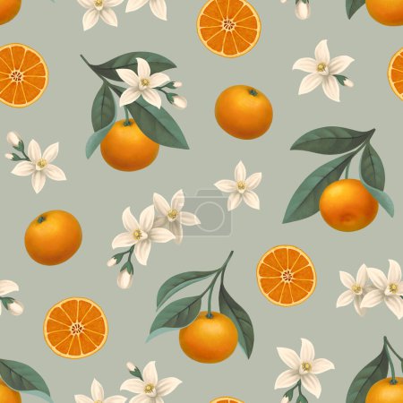 Photo for Hand painted illustration of orange tree branch. Seamless pattern design. Perfect for fabrics, wallpapers, clothes, home textile, posters, packaging design, stationery and other goods - Royalty Free Image