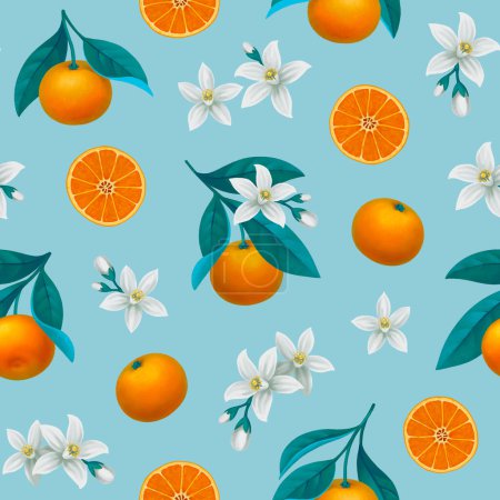 Photo for Hand painted illustration of orange tree branch. Seamless pattern design. Perfect for fabrics, wallpapers, clothes, home textile, posters, packaging design, stationery and other goods - Royalty Free Image