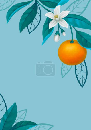 Foto de Ilustración pintada a mano de rama de naranjo. Perfecto para carteles, invitaciones, tarjetas de felicitación, diseño de envases, papelería y otros productos - Imagen libre de derechos