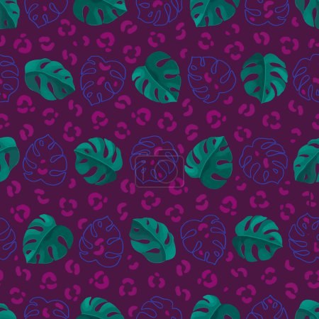 Photo for Hand painted illustration of monstera. Seamless pattern design. Tropical Leopard print. Perfect for fabrics, wallpapers, apparel, home textile, posters, packaging design, stationery and other goods - Royalty Free Image