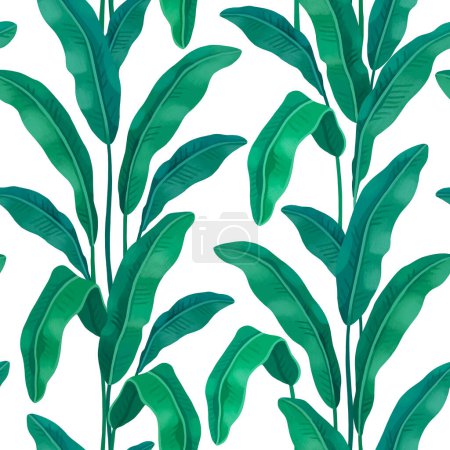 Photo for Hand painted illustration of Tropical leaves. Seamless pattern design. Perfect for prints, fabrics, wallpapers, apparel, home textile, packaging design and other goods - Royalty Free Image