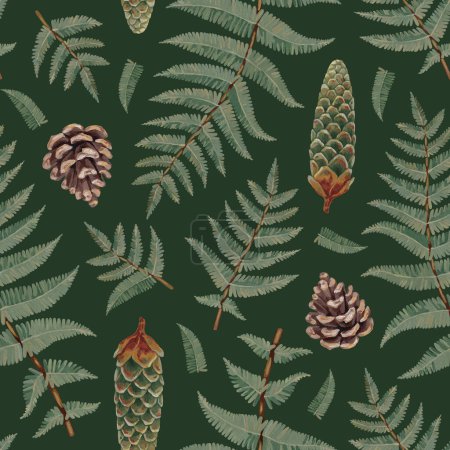 Photo for Seamless pattern design with botanical illustrations of fern and pine cone. Cottegecore style. Perfect for fabric, home textile, wallpaper, packaging design, stationery and other goods - Royalty Free Image