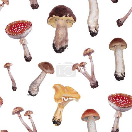Photo for Hand painted acrylic illustrations of mushrooms. Cottegecore style. Perfect for fabrics, wallpapers, apparel, home textile, packaging design, stationery and other printed goods - Royalty Free Image