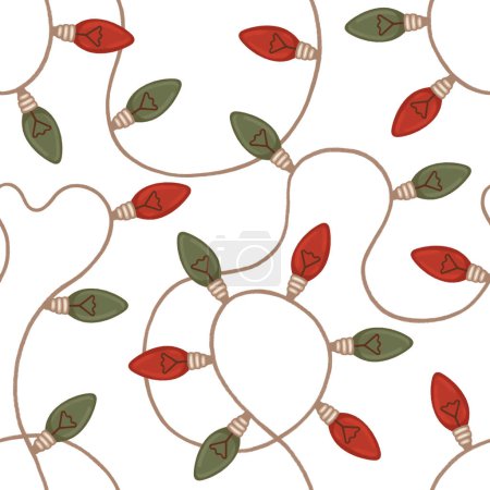 Photo for Vintage Christmas shining garland, seamless pattern design. Perfect for wrapping paper, packaging design, seasonal home textile, greeting cards and other printed goods - Royalty Free Image