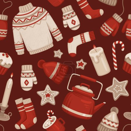 Photo for Winter seamless pattern. Hygge time. Perfect for wrapping paper, packaging design, seasonal home textile, greeting cards and other printed goods - Royalty Free Image