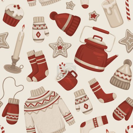 Photo for Winter seamless pattern. Hygge time. Perfect for wrapping paper, packaging design, seasonal home textile, greeting cards and other printed goods - Royalty Free Image
