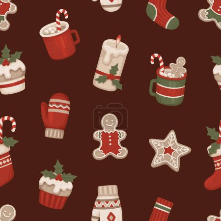 Photo for Christmas seamless pattern. Christmas decorations, dessers and drinks. Perfect for wrapping paper, packaging design, seasonal home textile, greeting cards and other printed goods - Royalty Free Image