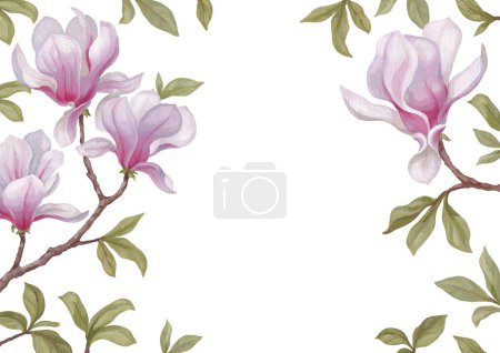 Foto de Ilustración acrílica pintada a mano de flor de magnolia. Perfecto para póster, textiles para el hogar, diseño de envases, papelería, invitaciones de boda y otras impresiones - Imagen libre de derechos