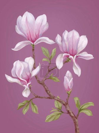 Foto de Ilustración acrílica pintada a mano de flor de magnolia. Perfecto para póster, textiles para el hogar, diseño de envases, papelería, invitaciones de boda y otras impresiones - Imagen libre de derechos