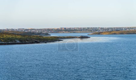 Photo for Panorama of the town of Stanley on the Falkland Islands from the ocean - Royalty Free Image