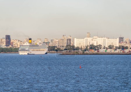 Photo for Buenos Aires, Argentina - 6 February 2023: Cruise ship Costa Fortuna entering port - Royalty Free Image