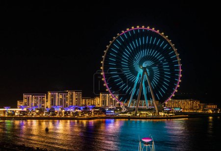 Photo for Spiral lights on structure of Ain Dubai Observation Wheel on BlueWaters Island at night - Royalty Free Image