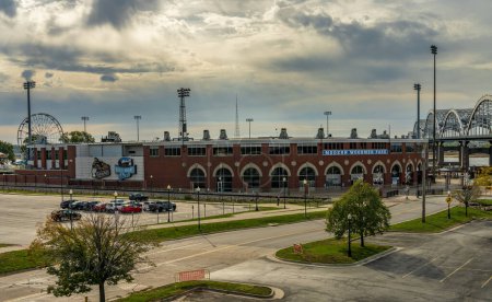 Photo for Davenport, IA - 18 October 2023: Exterior and entrance to the Modern Woodmen Park baseball stadium - Royalty Free Image