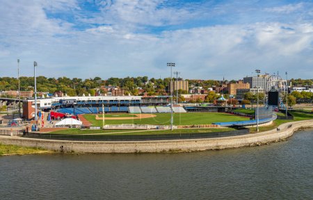 Photo for Davenport, IA - 18 October 2023: Baseball field and stands of Modern Woodmen Park stadium in Iowa - Royalty Free Image