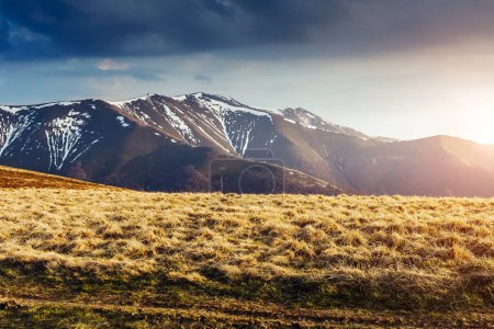 Photo for Great view of the snow peaks which glowing by sunlight. Dramatic and picturesque scene. Location place Carpathian, Ukraine, Europe. Beauty world. Retro and vintage style. Instagram toning effect. - Royalty Free Image