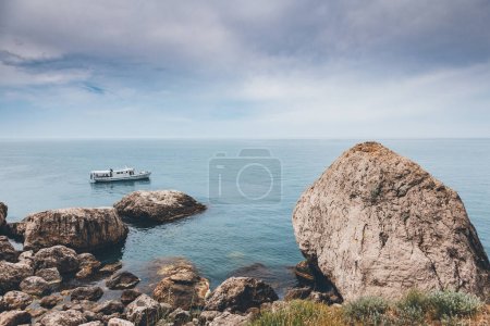 Photo for Nice sea in the morning light. Picturesque and gorgeous scene. Location place Black Sea, Crimea, Ukraine, Europe. Cross process filter, retro and vintage style. Instagram toning effect. Beauty world. - Royalty Free Image
