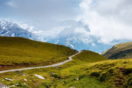 Photo for Great view of alpine hill. Picturesque and gorgeous scene. Popular tourist attraction. Location place Swiss alps, Grindelwald valley in the Bernese Oberland, Europe. Discover the world of beauty. - Royalty Free Image