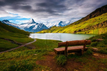 Photo for Great view of the snow rocky massif. Popular tourist attraction. Picturesque and gorgeous scene. Location place Bachalpsee in Swiss alps, Grindelwald valley, Bernese Oberland, Europe. Beauty world. - Royalty Free Image