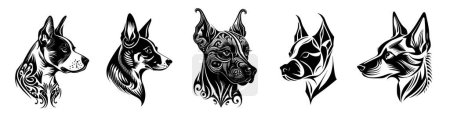 Illustration for Set of dog tattoos. Isolated vector illustrations on white background. Collection of different pets. Species design.  Set #1 - Royalty Free Image