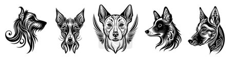 Illustration for Set of dog tattoos. Isolated vector illustrations on white background. Collection of different pets. Species design. - Royalty Free Image