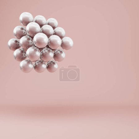 Fondo mínimo. Figuras geométricas abstractas de esferas sobre fondo de color crema brillante en colores pastel. Concepto minimalista. renderizado 3d