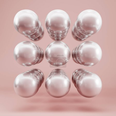 Minimal background. Abstract geometric figures of spheres on bright cream color background in pastel colors. Minimalism concept. 3d rendering