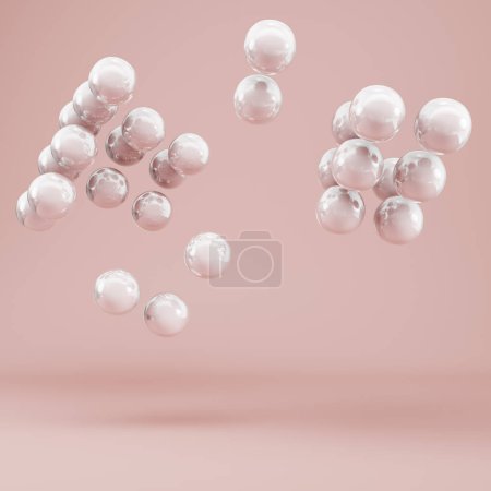 Minimal background. Abstract geometric figures of spheres on bright cream color background in pastel colors. Minimalism concept. 3d rendering