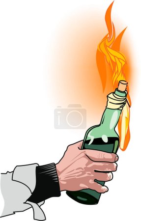 Illustration for Male hand holding a burning bottle of molotov cocktail - Royalty Free Image