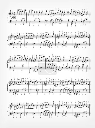 Ilustración de Notas musicales escritas a mano en una hoja de papel musical - Imagen libre de derechos
