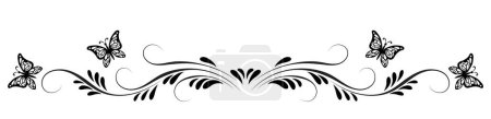 Ilustración de Adorno floral simétrico vintage con mariposas para tarjeta de felicitación aislada sobre fondo blanco - Imagen libre de derechos
