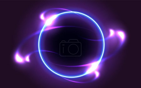 Illustration for Glowing blue round frame on dark fantastic background. Abstract neon space portal into another dimension. - Royalty Free Image