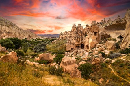 houses carved into the rock in Zelve. Turkey.
