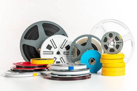 Photo for Vintage 8mm film reels on a white background - Royalty Free Image
