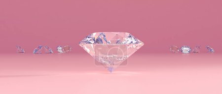 Foto de Diamantes de talla clásica y fondo rosa. 3d renderizar - Imagen libre de derechos