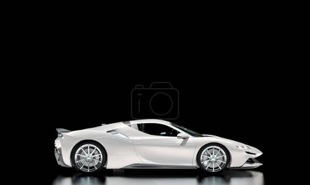 Téléchargez les photos : Blanc sport voiture de luxe sur un fond noir. 3d rendu - en image libre de droit
