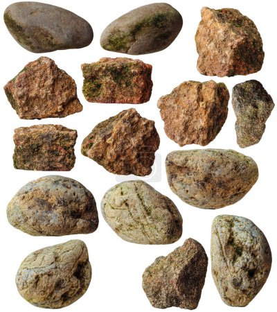 Téléchargez les photos : Collection de différents types de roches isolées - en image libre de droit