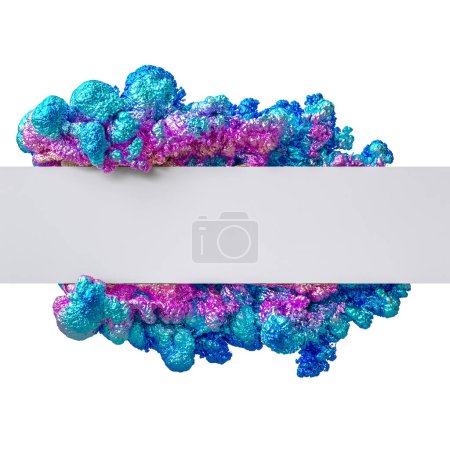 Téléchargez les photos : Banner with iridescent metallic cloud on a white background. 3d render - en image libre de droit