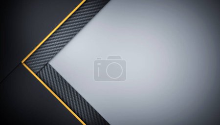 Photo for Carbon fibre background, with copyspace and gold elements. 3d render - Royalty Free Image