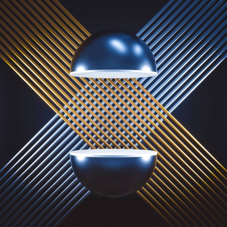 Photo for Geometric background with gold half-spheres and lines. 3d render - Royalty Free Image