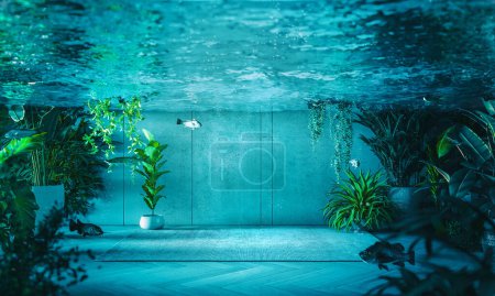 Photo for Submerged modern concrete interior. 3d render - Royalty Free Image