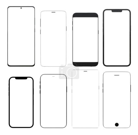 Foto de Different models of smartphones with a transparent screen. 3d render - Imagen libre de derechos