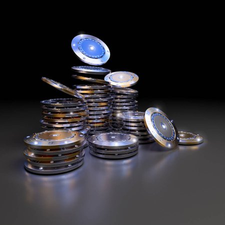 Foto de Gold and silver casino chips. 3d render - Imagen libre de derechos